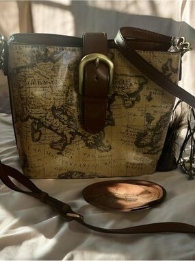 Patricia Nash European Map Leather Satchel with Crossbody Strap